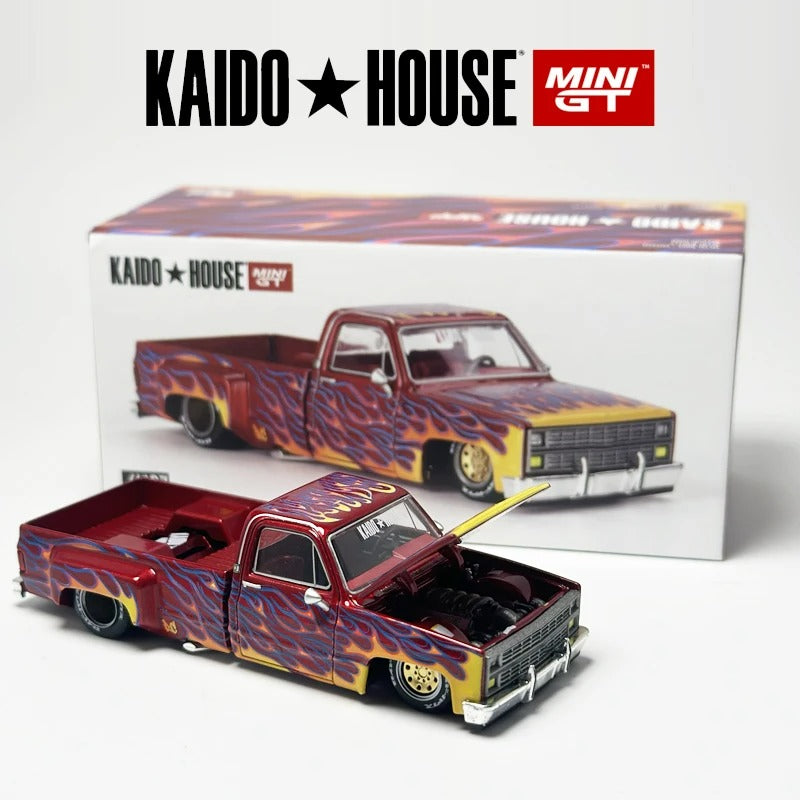 MiniGT Kaido House Chevrolet Silverado Dually On Fire V1 1:64 – Colecionável