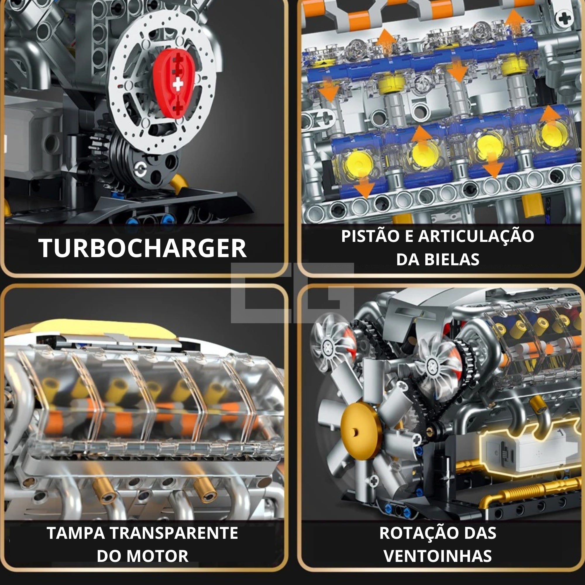 Blocos de Montar - Motor V8 Motorizado – 692 Peças