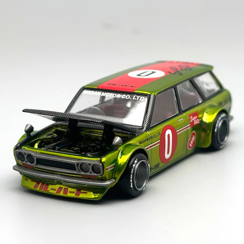 MiniGT Kaido House Datsun 510 Wagon OG Flo Yellow 1:64 – Diecast Colecionável