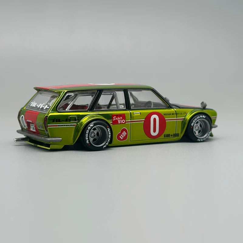 MiniGT Kaido House Datsun 510 Wagon OG Flo Yellow 1:64 – Diecast Colecionável