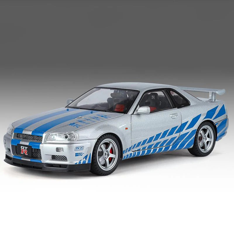 Miniatura Nissan Skyline GT-R R34 Ares 1:18 Diecast Metal com Som e Luz