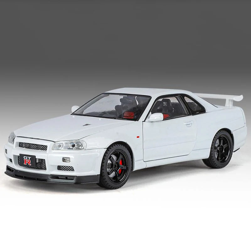 Miniatura Nissan Skyline GT-R R34 Ares 1:18 Diecast Metal com Som e Luz