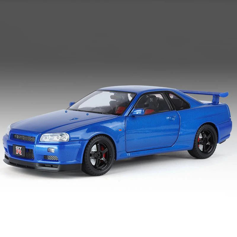 Miniatura Nissan Skyline GT-R R34 Ares 1:18 Diecast Metal com Som e Luz