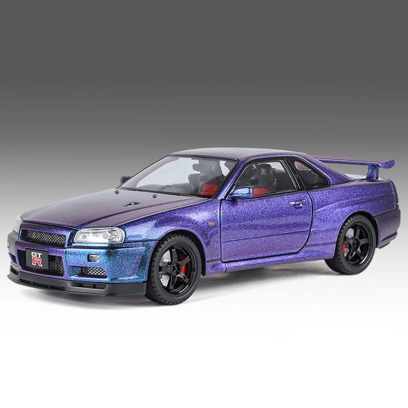 Miniatura Nissan Skyline GT-R R34 Ares 1:18 Diecast Metal com Som e Luz